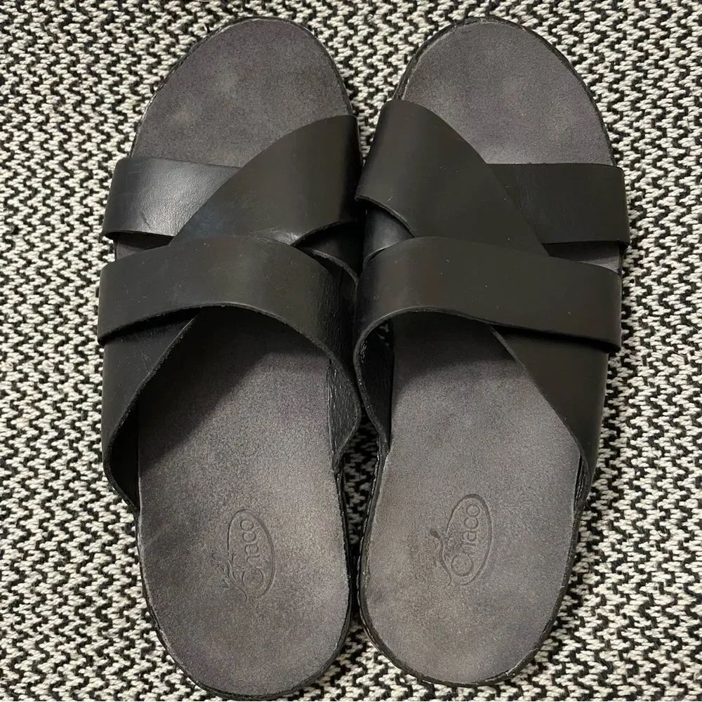 Chaco Women’s Wayfarer Slide Sandal Black Leather Sz-6